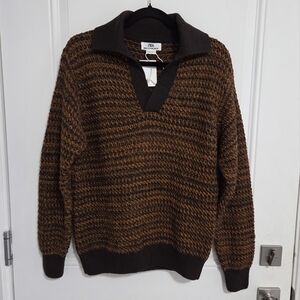 Zara Men's Polo Collar Striped Wool Blended Sweater - Made In Italy - Size M